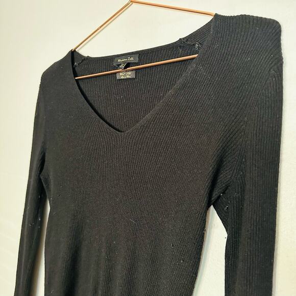 Massimo Dutti Wool Cashmere Blend Black V-Neck Long Sleeve Sweater Size Small - Picture 3 of 8
